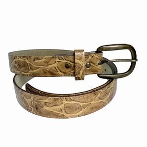 Womens Textured Tan Belt Sz Medium Brass Plate Buckle Faux Leather